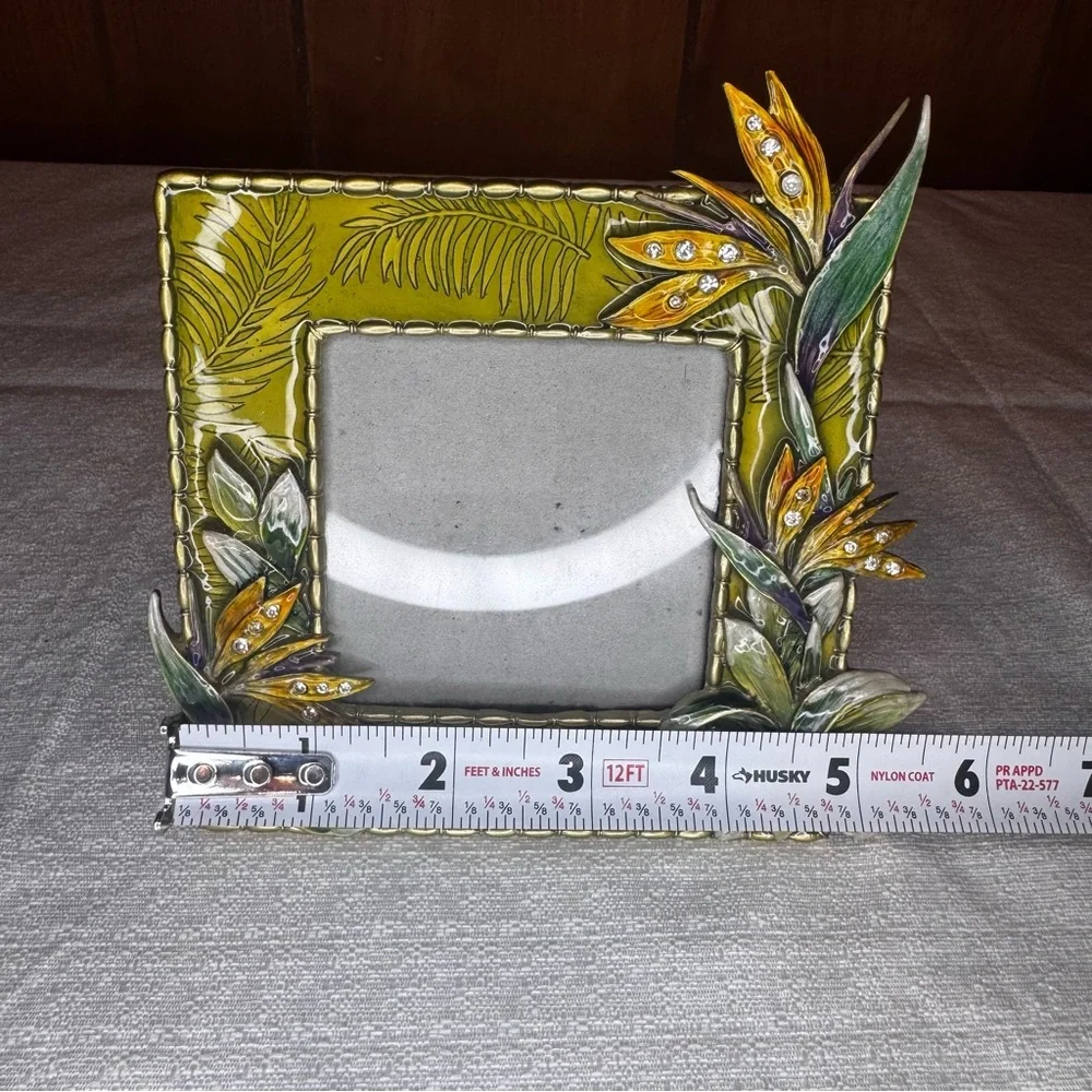 Green Floral Enamel Photo Frame with Crystal Accents - Unbranded